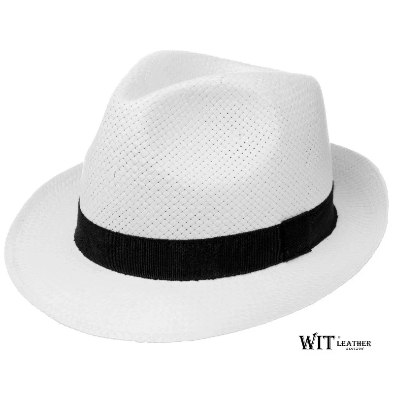 Kapelusz słomkowy trilby - biały