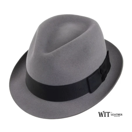 Philip - kapelusz unisex w stylu trilby z włosa króliczego - jasny popiel. Witleather.pl