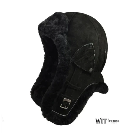 Czarna, bardzo ciepła czapka pilotka Lewis. Witleather.pl