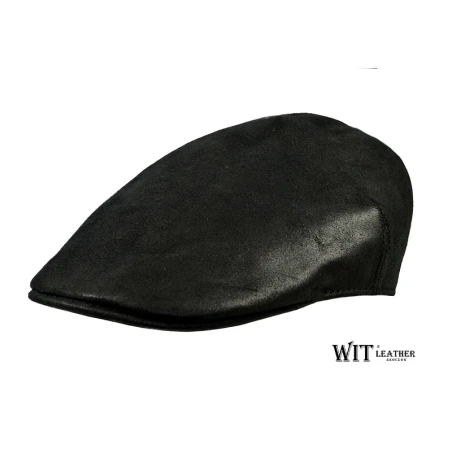 Gładki, klasyczny kaszkiet skórzany w kolorze czarnym model 8/1. Witleather.pl