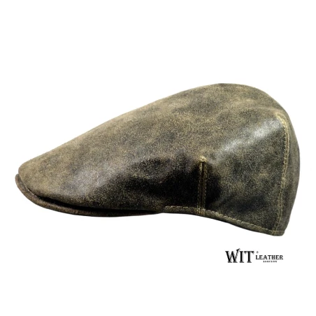 Czapka skórzana typu kaszkiet ze skóry Stara Ameryka w kolorze popielatym. Witleather.pl