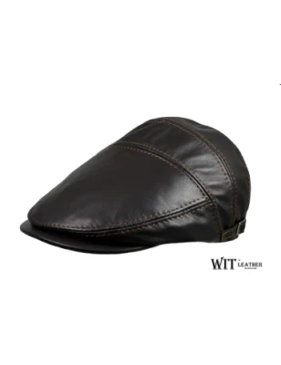 Kaszkiet męski Kaczorek, skórzany, brązowy -starannie uszyty w Skoczowie. Witleather.pl