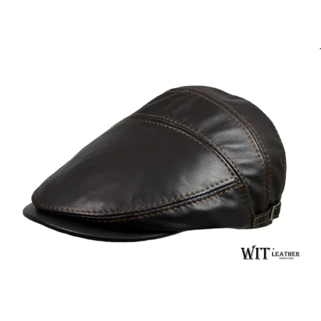 Kaszkiet męski Kaczorek, skórzany, brązowy -starannie uszyty w Skoczowie. Witleather.pl
