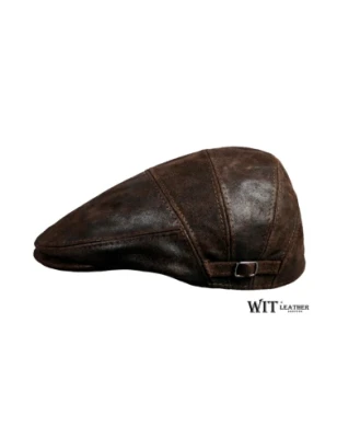 Brązowy kaszkiet skórzany typu Kaczorek ze skóry bydlęcej szarpanej. Witleather.pl