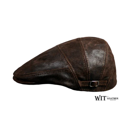 Brązowy kaszkiet skórzany typu Kaczorek ze skóry bydlęcej szarpanej. Witleather.pl