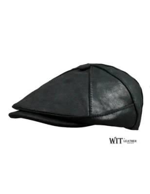 Modny, skórzany kaszkiet męski 7/1 - czarny krek. Witleather.pl