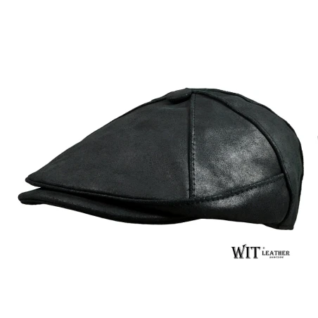 Modny, skórzany kaszkiet męski 7/1 - czarny krek. Witleather.pl