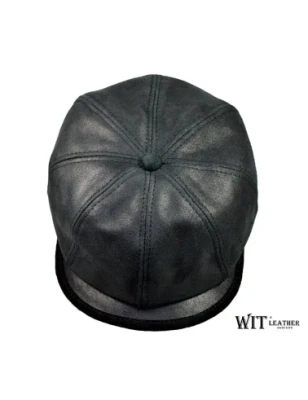 Kaszkiet skórzany męski 8/4 w kolorze czarny krek. Witleather.pl