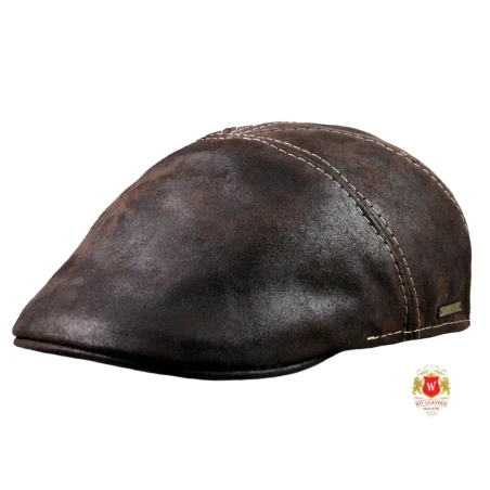 Nowoczesny kaszkiet skórzany typu Rocky - brązowy. Witleather.pl