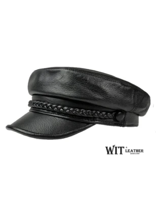 Elegancka czapka maciejówka skórzana z plecieniem w kliku kolorach. Witleather.pl