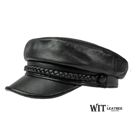 Elegancka czapka maciejówka skórzana z plecieniem w kliku kolorach. Witleather.pl