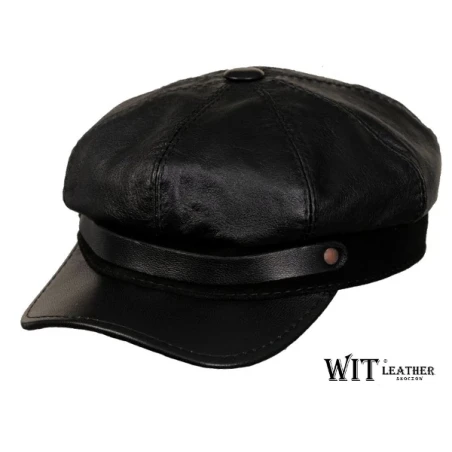 Czapka skórzana maciejówka ze skórzanym paskiem, replika. Witleather.pl