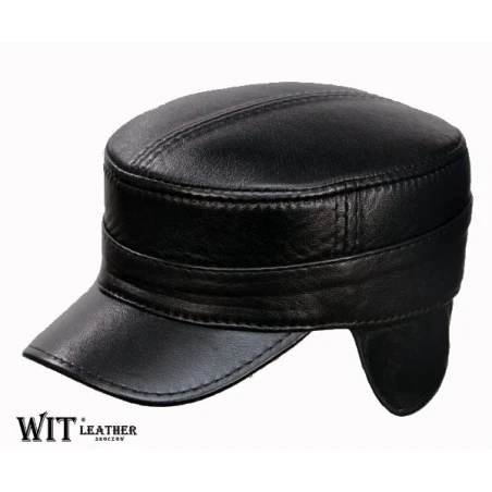 Czapka Skórzana z Nausznikami - ocieplona polarem || Naturalna skóra. Witleather.pl