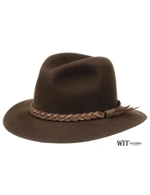 Kapelusz Męski Fedora model Dakota 101 zdobiony skórzanym plecieniem