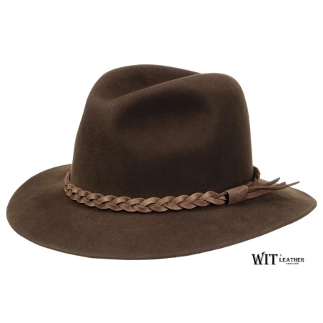 Kapelusz Męski Fedora model Dakota 101 zdobiony skórzanym plecieniem