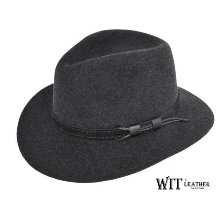 Kapelusz wełniany fedora - skórzany pasek - portowy model. Witleather.pl