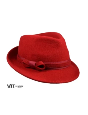 Czerwony, kapelusz damski w stylu trilby z wełny owczej. Witleather.pl