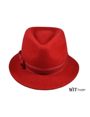 Czerwony, kapelusz damski w stylu trilby z wełny owczej. Witleather.pl