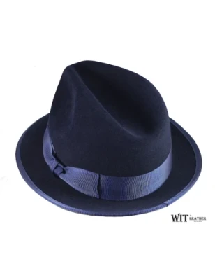 Ponadczasowy kapelusz fedora z włosa króliczego - granatowy. Witleather.pl