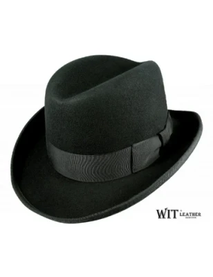 Elegancki kapelusz wełniany Homburg z wysoką główką w kolorze czarnym. Witleather.pl