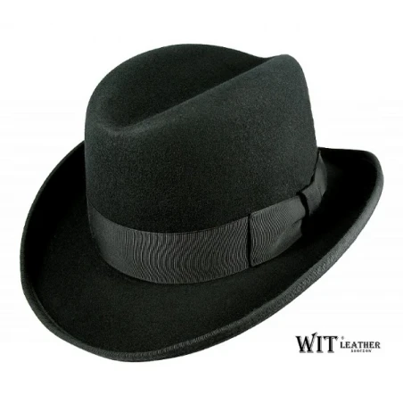 Elegancki kapelusz wełniany Homburg z wysoką główką w kolorze czarnym. Witleather.pl