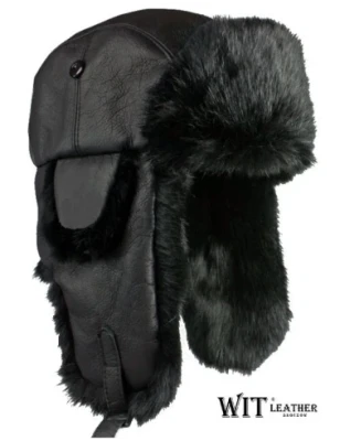 Czapka uszatka męska z królika czarnego, bardzo ciepła. Witleather.pl