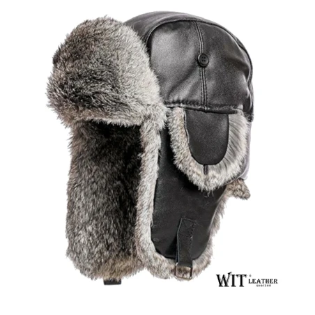 Czapka uszatka z królika szarego - bardzo ciepła, modna. Witleather.pl