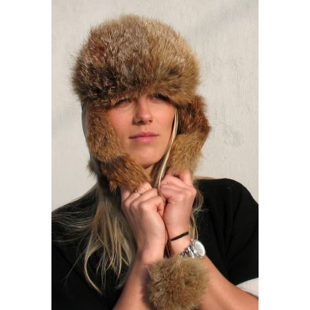 Czapka uszatka z lisa rudego, bardzo ciepła papacha. Witleather.pl