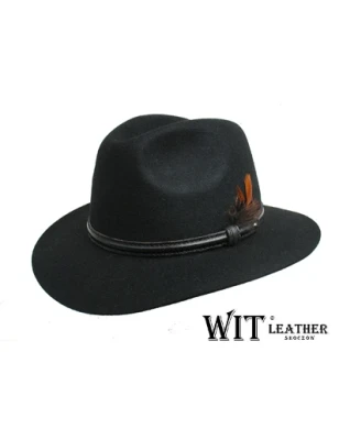 Oryginalny, wełniany kapelusz ozdobiony tłoczonym skórzanym paskiem. Witleather.pl