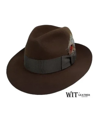 Kapelusz fedora z szerokim rondem model Dave z piórkiem. Witleather.pl