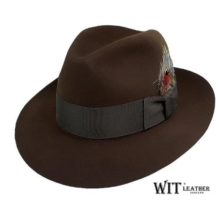 Kapelusz fedora z szerokim rondem model Dave z piórkiem. Witleather.pl
