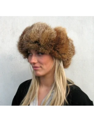 Czapka uszatka z lisa rudego, bardzo ciepła papacha. Witleather.pl