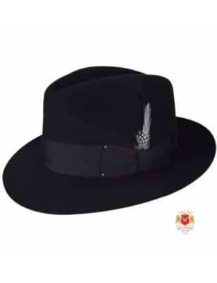 Ankona - Męski kapelusz fedora z kokardą oraz piórami. Witleather.pl