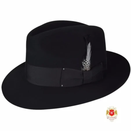 Ankona - Męski kapelusz fedora z kokardą oraz piórami. Witleather.pl