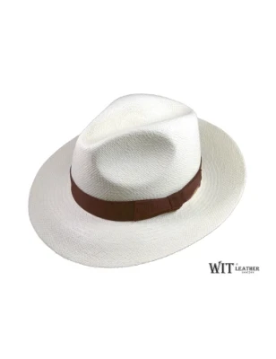 Oryginalny, kapelusz panama fedora model Giovanni w kolorze ecru z brązową taśmą. Witleather.pl