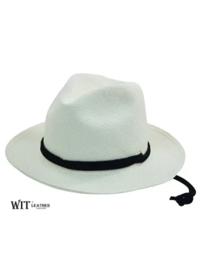 Kapelusz fedora panama, traper w kolorze Ecru ze sznurkiem pod brodę. Witleather.pl