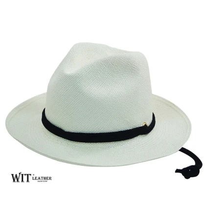 Kapelusz fedora panama, traper w kolorze Ecru ze sznurkiem pod brodę. Witleather.pl