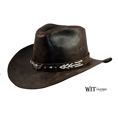 Brązowy, kowbojski kapelusz skórzany ze Skoczowa model Coyote. Witleather.pl