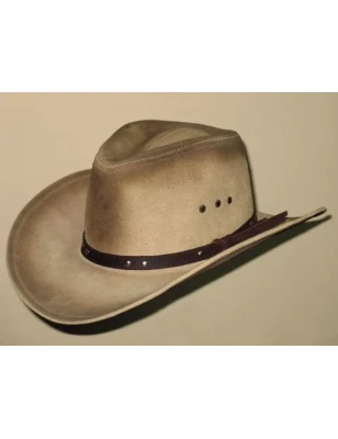 Kowbojski, skórzany kapelusz w stylu western w kolorze beżowym. Witleather.pl