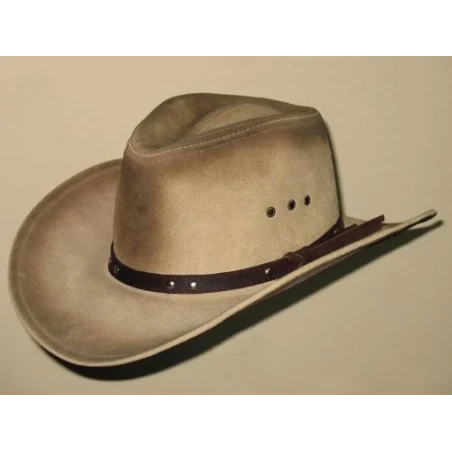 Kowbojski, skórzany kapelusz w stylu western w kolorze beżowym. Witleather.pl