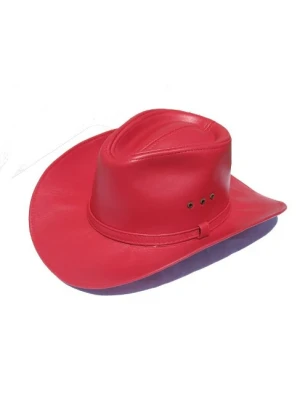 Czerwony kapelusz kowbojski skórzany w stylu western #036. Witleather.pl
