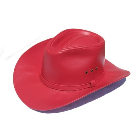 Czerwony kapelusz kowbojski skórzany w stylu western #036. Witleather.pl