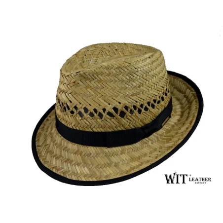 Kapelusz słomkowy trilby z czarną taśmą. Witleather.pl