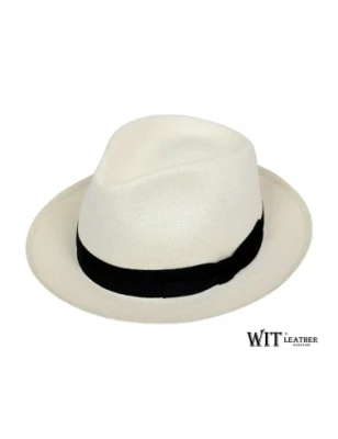 Oryginalny kapelusz letni fedora w kolorze białym z wąskim rondem. Witleather.pl