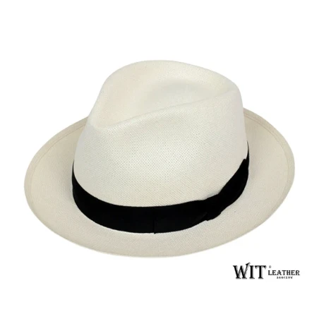 Oryginalny kapelusz letni fedora w kolorze białym z wąskim rondem. Witleather.pl