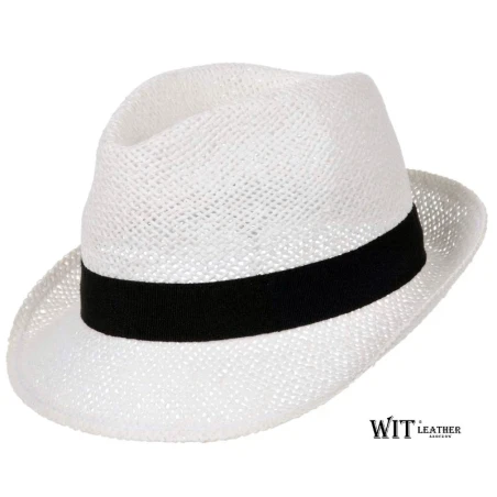 Kapelusz słomkowy trilby biały model 66/22 z bawełnianym potnikiem. Witleather.pl