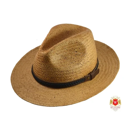 Kapelusz słomkowy fedora Miami III ze skórzanym paskiem. Witleather.pl